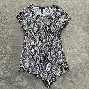 Women's Snakeskin Print Top, Asymmetrical gather at waist, Size S